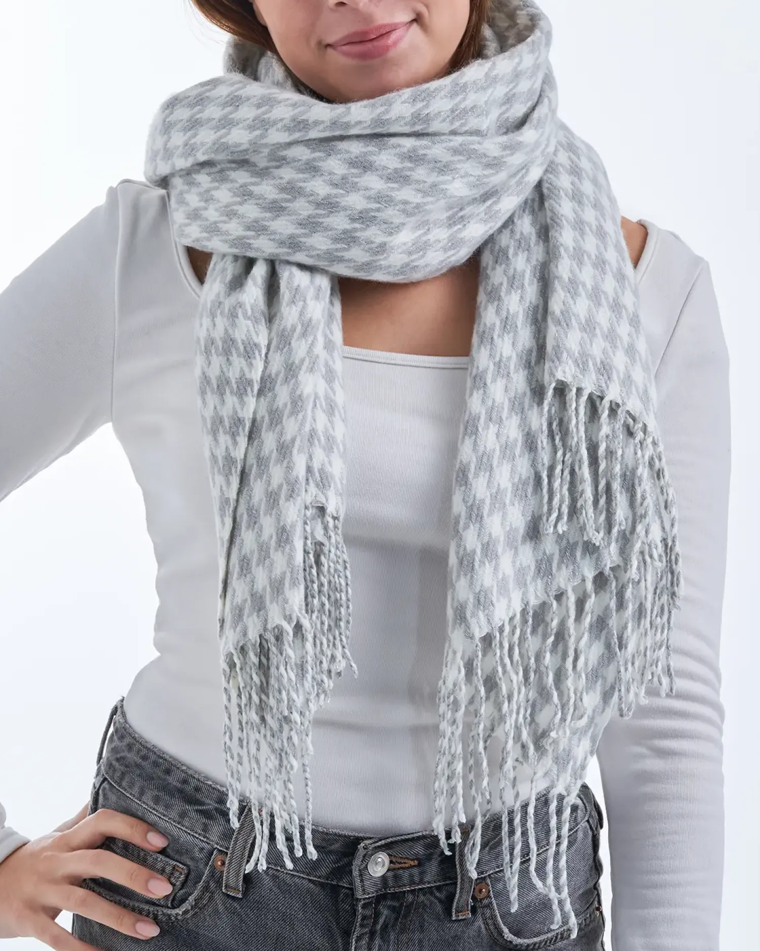 Clearance Bijou Brigitte Sciarpa - Grey Houndstooth