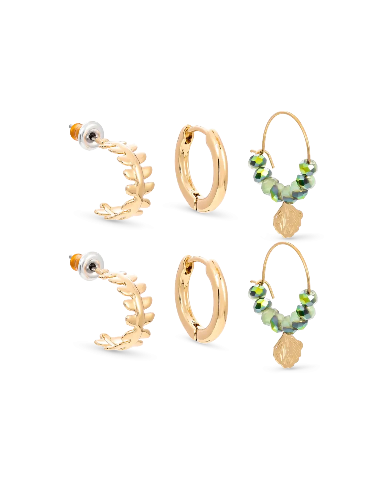 Hot Bijou Brigitte Set di orecchini - Green Shells